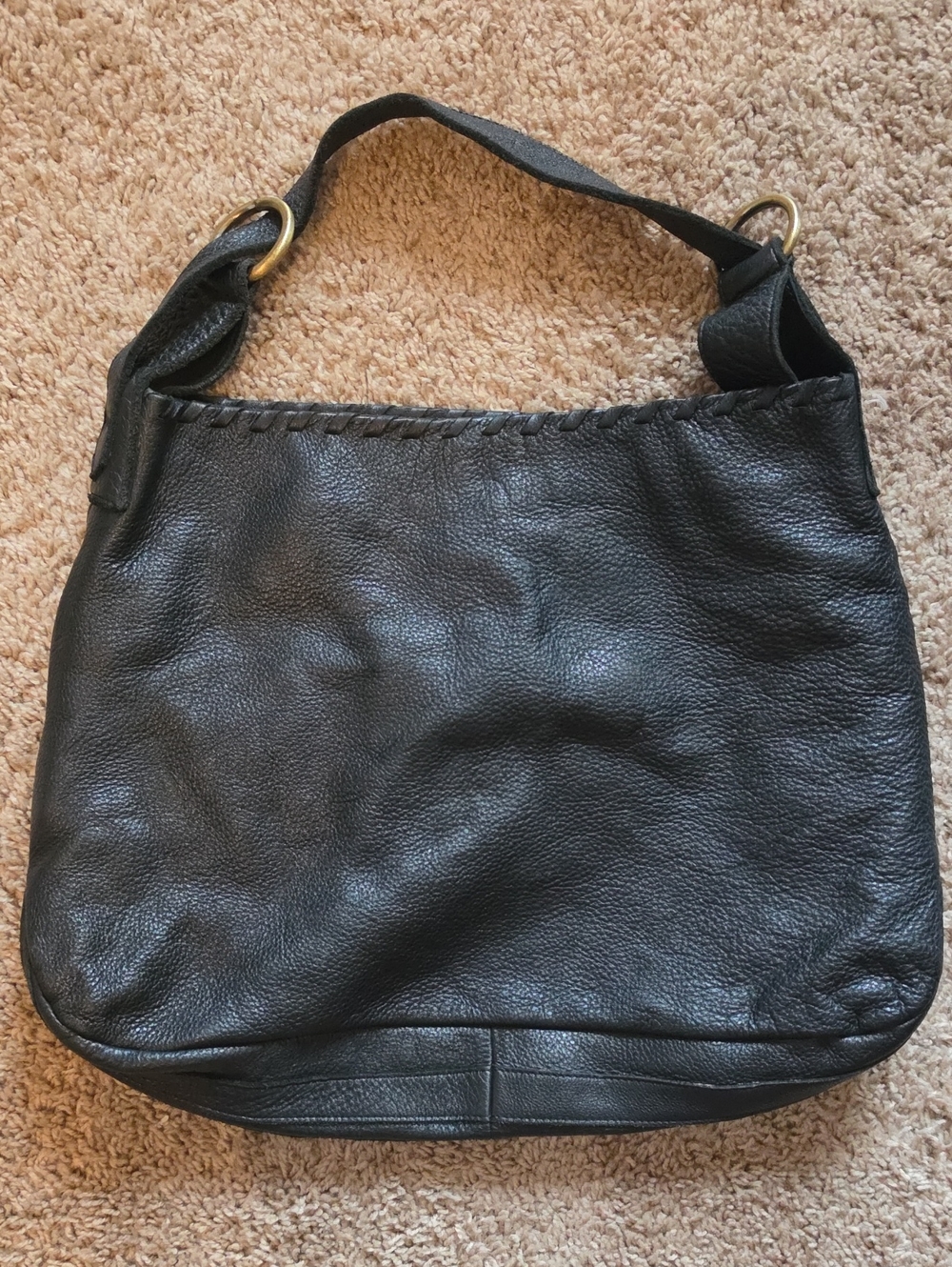Carla Mancini Pebbled Genuine Leather Black Hobo Shoulder Bag Purse Boho